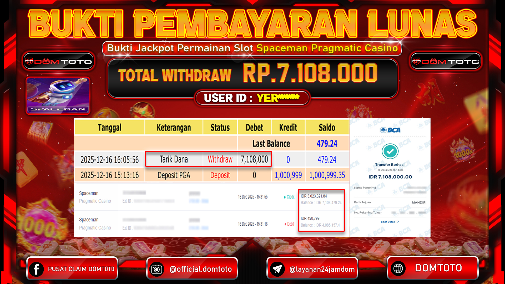 JACKPOT SLOT Spaceman Pragmatic Casino  16 DECEMBER 2025